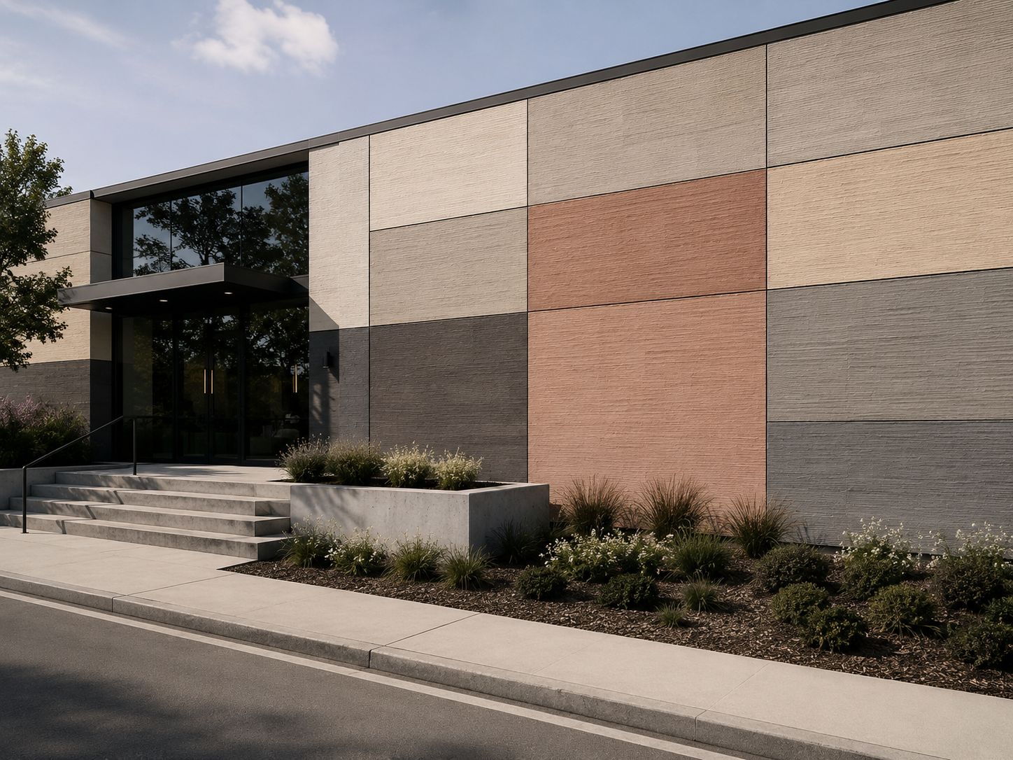 Coloured precast concrete finish used for architectural façade panels