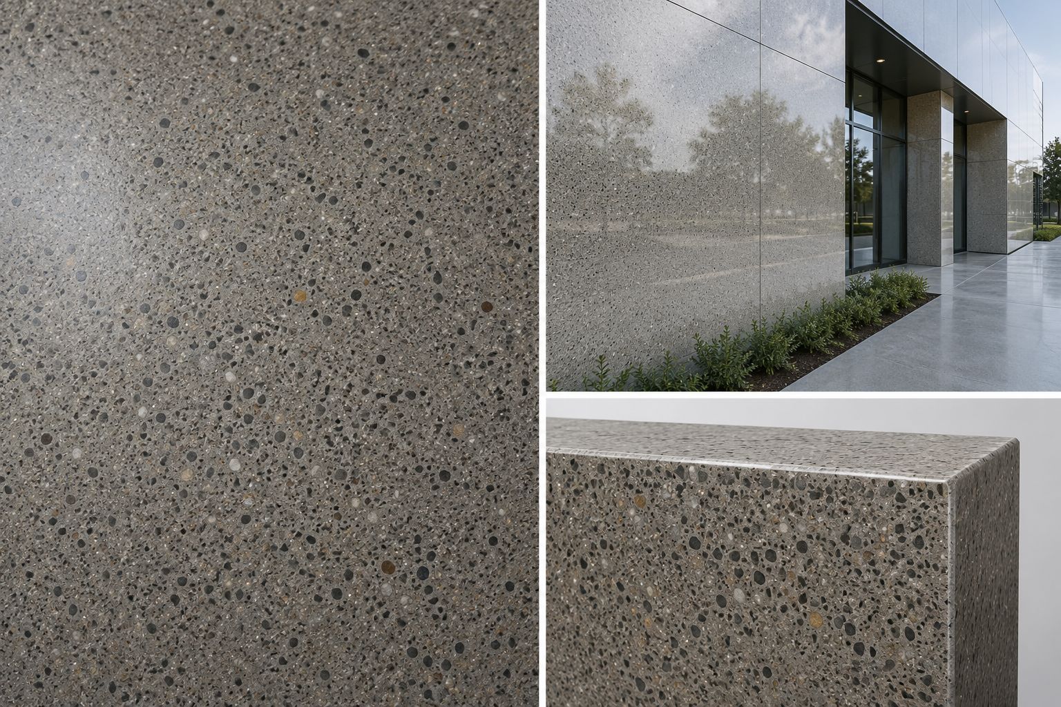 Polished and honed precast concrete finish with refined architectural surface
