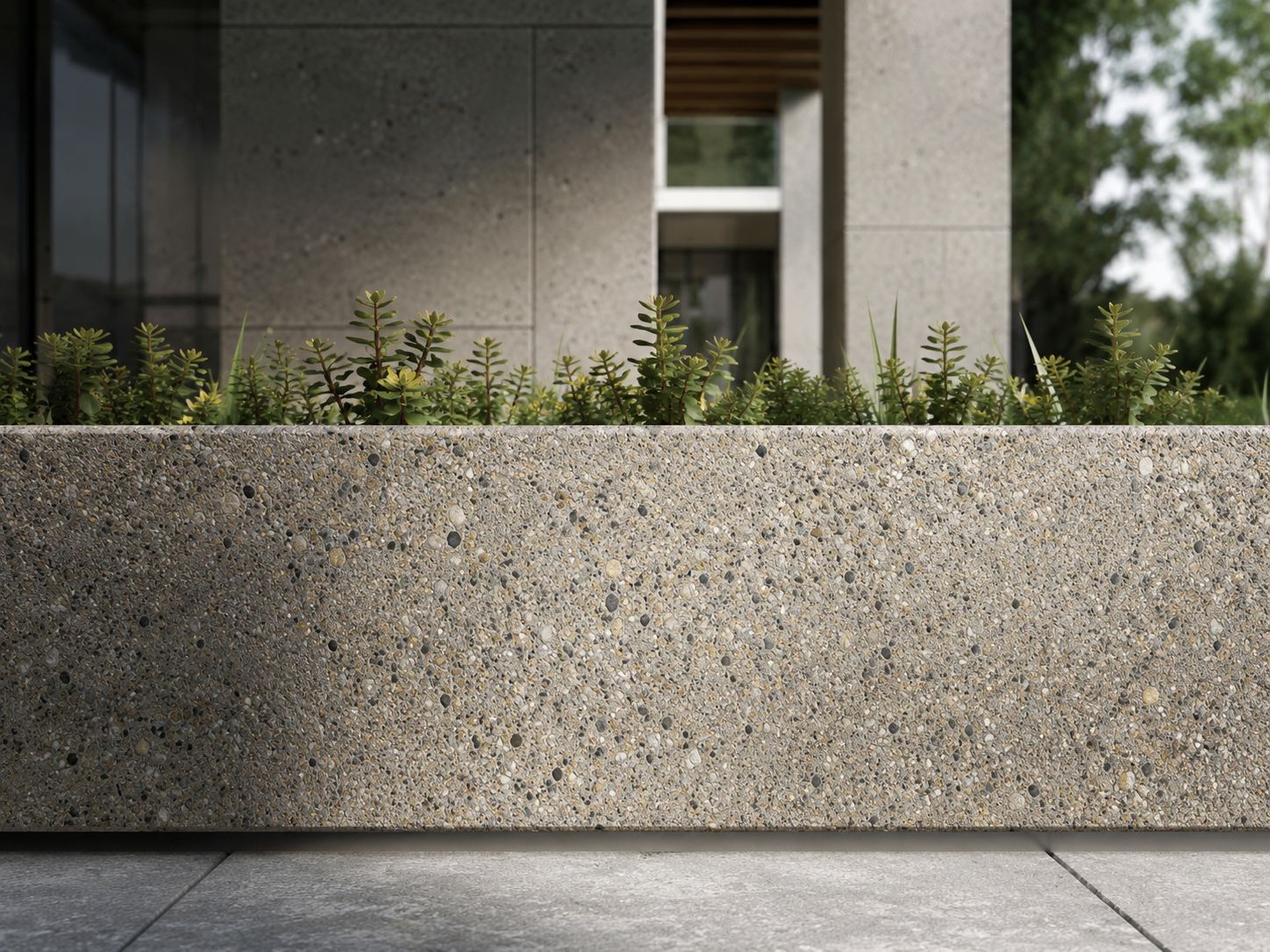 Precast concrete finish samples showing different textures and surface treatments